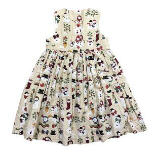 Handmade Fit‎ and Flare Snowman Holiday Christmas Dress Neutral Colors Size 6